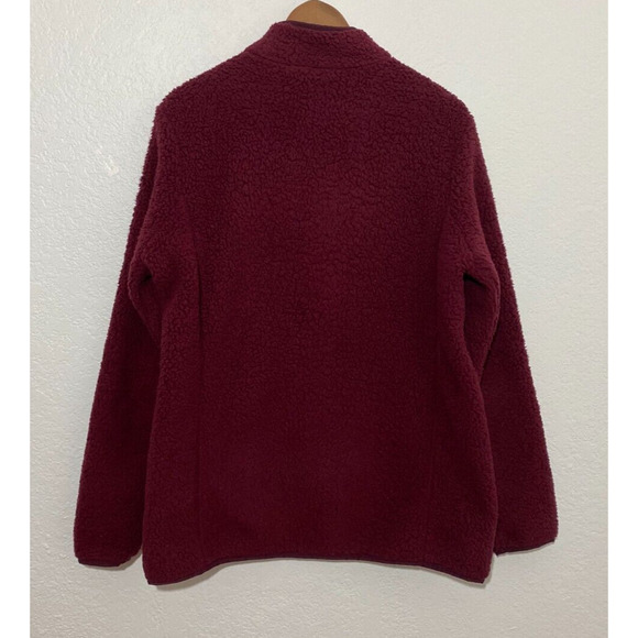 Lands End Size Large Burgundy Jacket Women Long Sleeve Full Zip Fleece Mock Neck - Picture 2 of 7